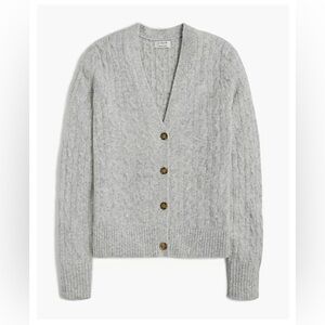 J. Crew Factory Light Gray Cable-Knit V-Neck Cardigan in Super Soft Yarn